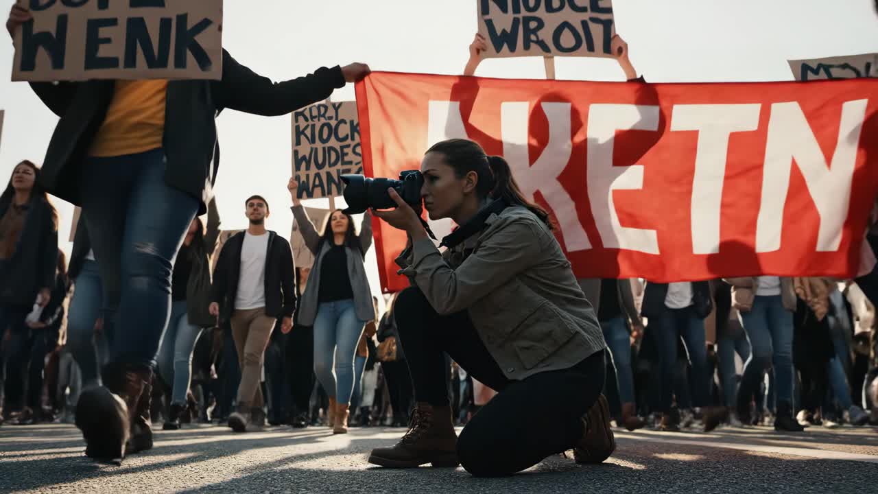 Images of a Woman Photographer at a Protest Demonstration