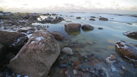 Spectacular-sunset-light-at-winter-seashore-with-ice