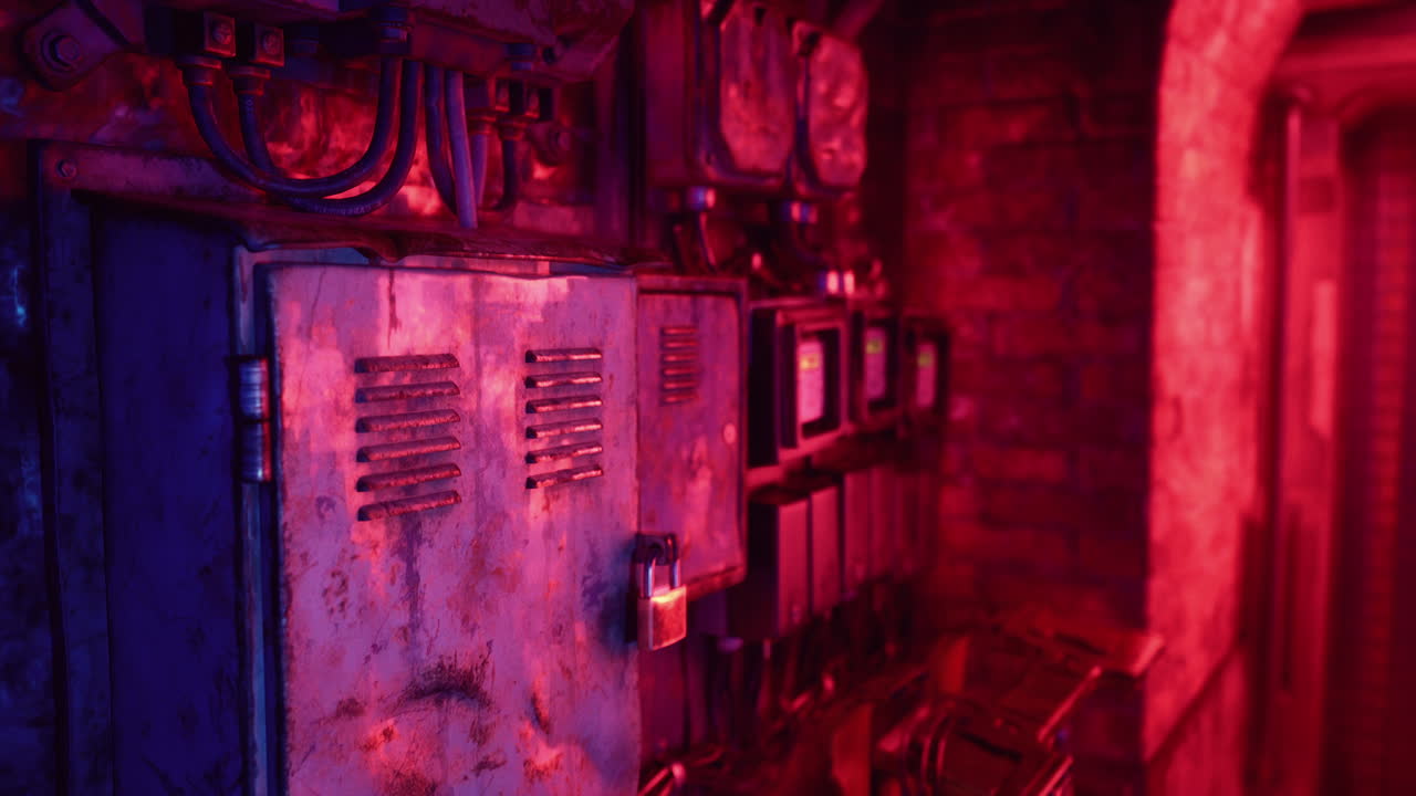 Rusty Electrical Box in a Dark Tunnel