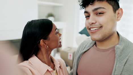 video call, new home and couple with love
