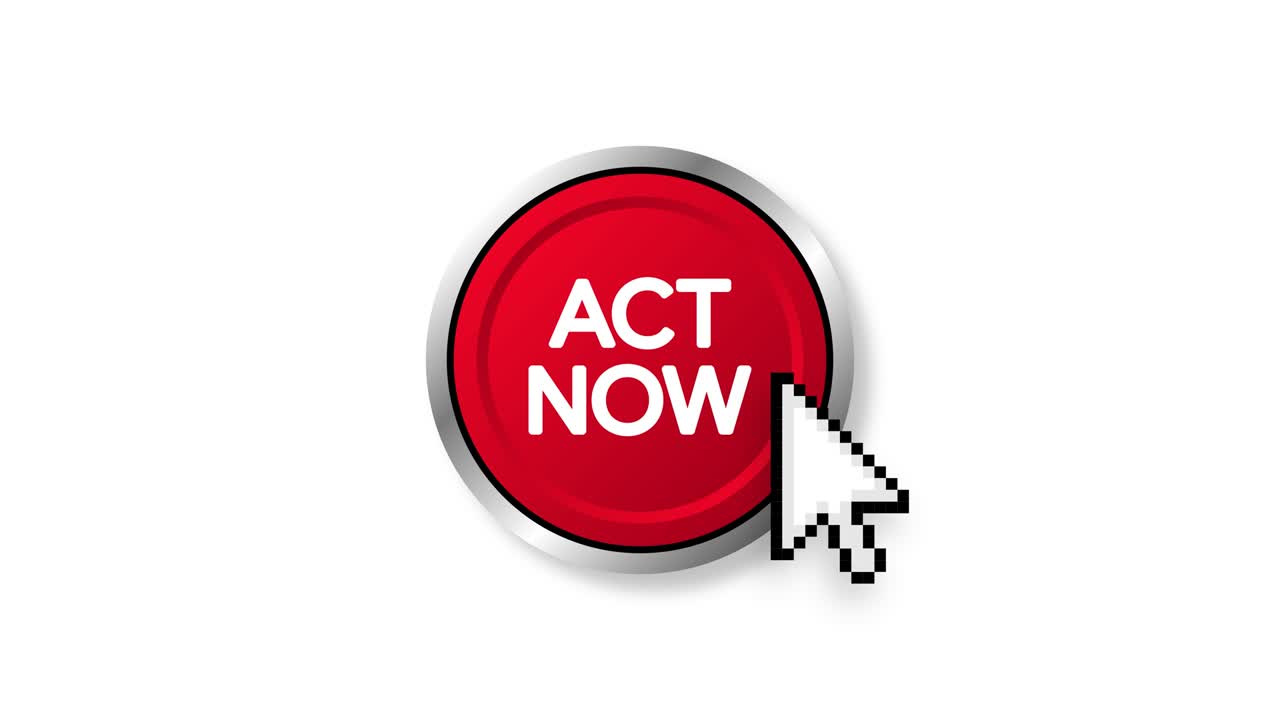 Act Now realistic button on black background. Motion graphics.