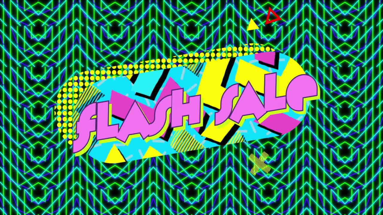 블랙 배경의 모양 위에 플래시 판매 텍스트의 애니메이션