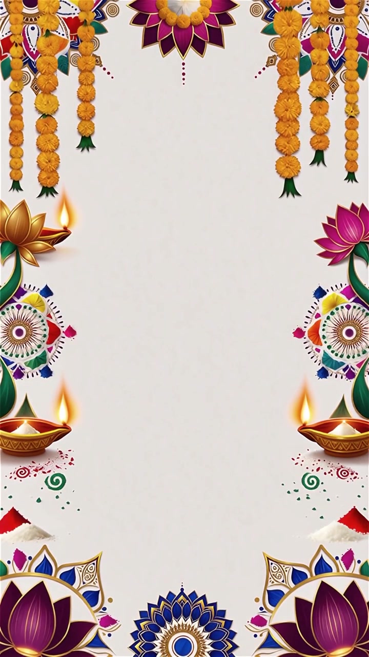 Sfondo Diwali con Diyas luminosi, Rangoli e fiori di loto