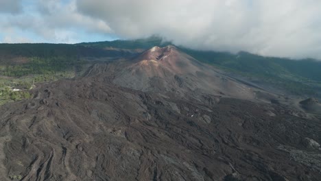 new monogenetic volcano tajogaite with basalt rock surface seen from above