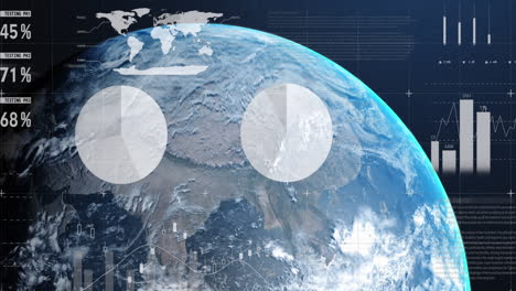 animation of statistics and financial data processing over globe