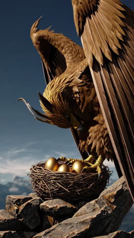 mythical golden eagle with golden eggs