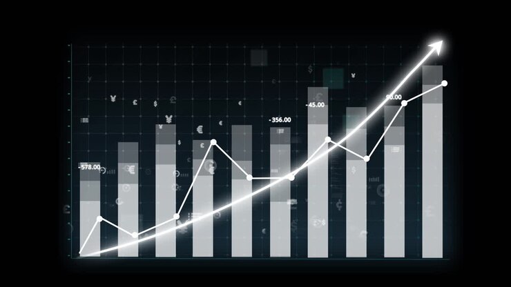 Business growth concept in allusive graph chart showing marketing sales profit