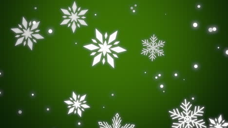 fondo verde con copos de nieve blancos que caen