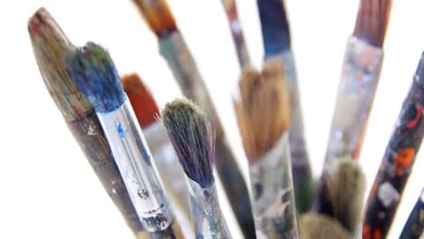 close-up of various paint brushes