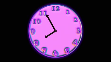 computer animated purple clock with running time on black background