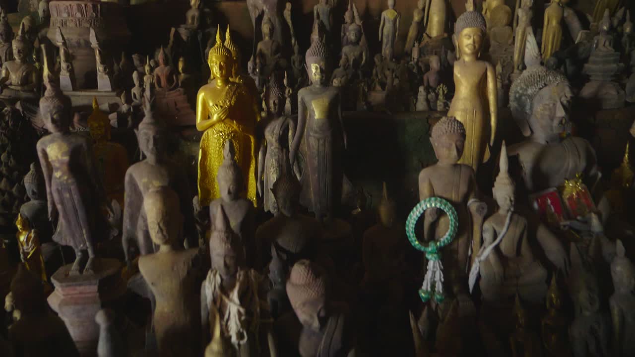 Collection of Buddhist Statues in a Temple Cave