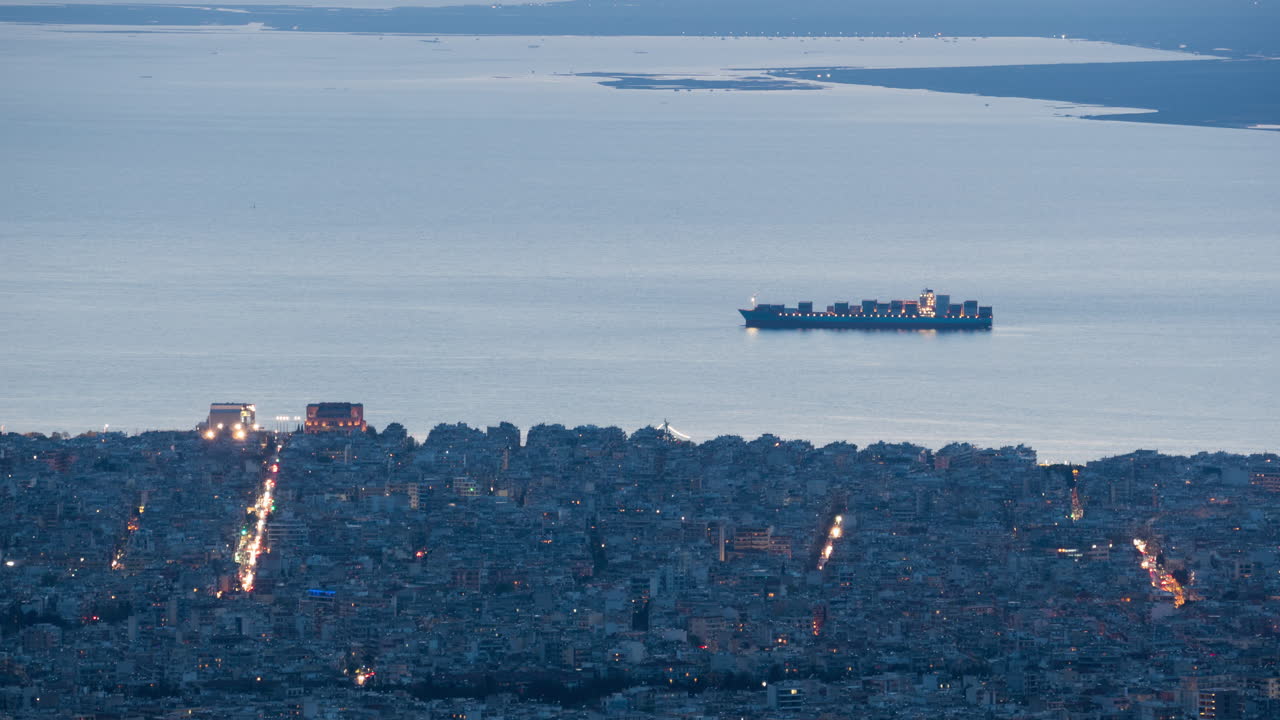 Timelapse Thessaloniki City Greece Port Day Night Transition  Summer