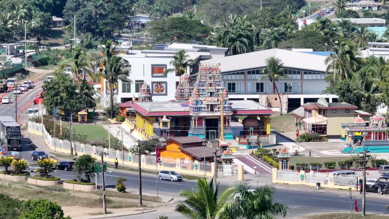 Aerial View of a Colorful Hindu Temple in Fiji