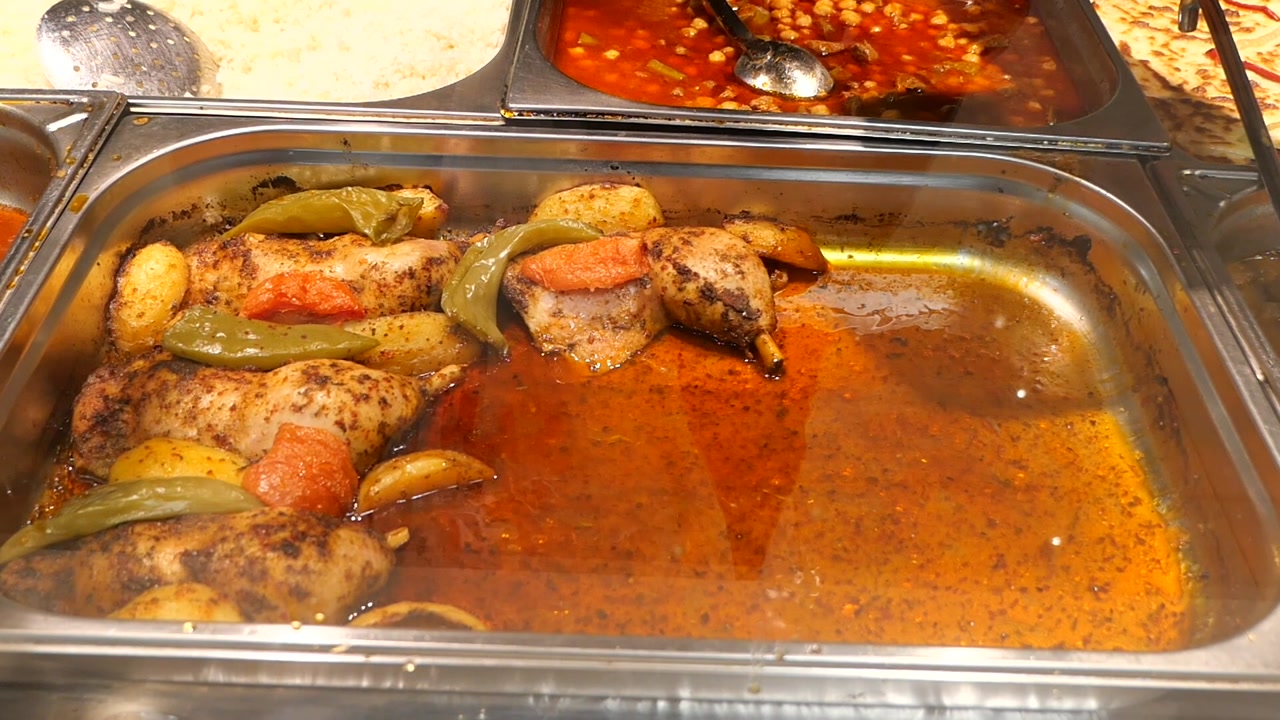 Hot Chicken and Vegetable Dish in a Restaurant Buffet