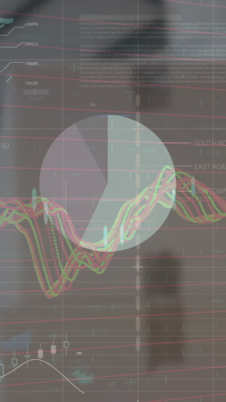 animación del procesamiento de datos financieros en un almacén vacío