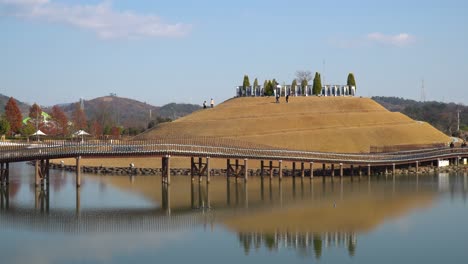 bridge of dreams and bonghwa hill skyline suncheonman bay lake garden, suncheon city, south korea