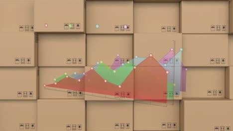 animation of statistics processing over cardboard boxes