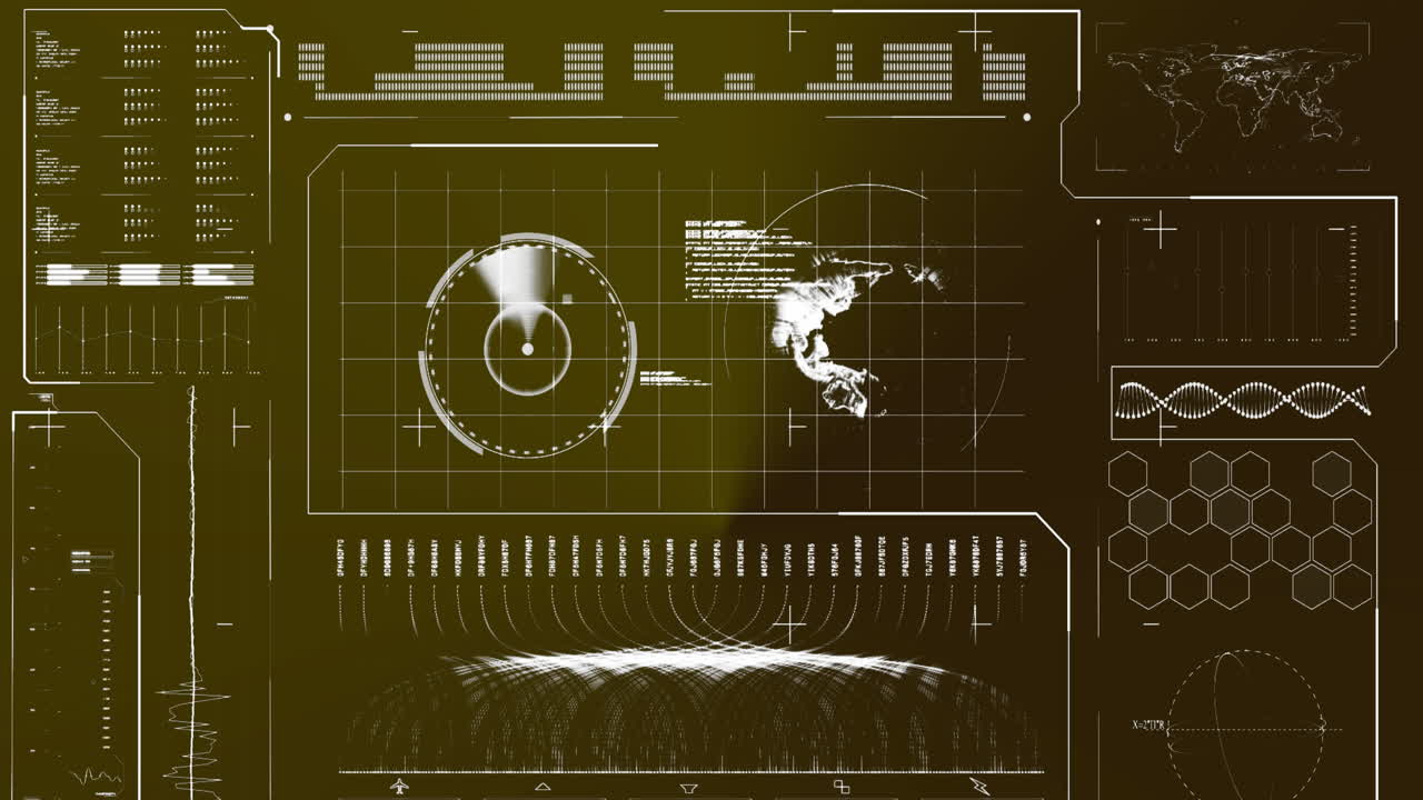 Animation of data processing over screen on dark background