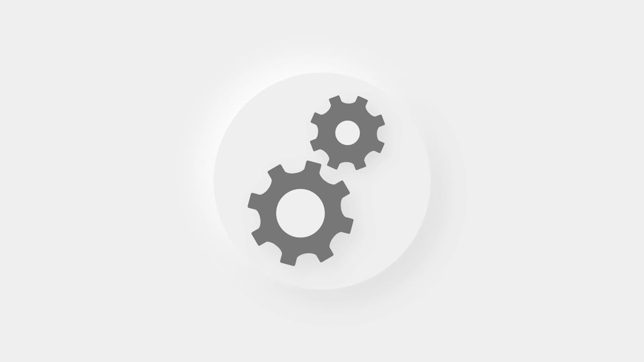 dos engranajes metálicos grises que giran animación en fondo blanco. ruedas dentadas que giran video. 4k