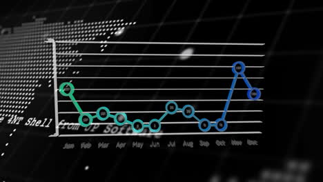 gráfico de líneas animadas sobre el fondo del mapa mundial digital