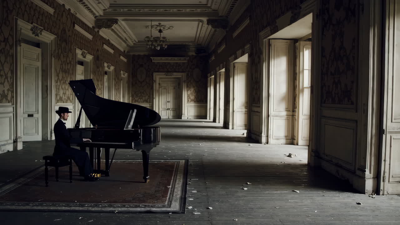 Man Playing Piano in an Abandoned Mansion