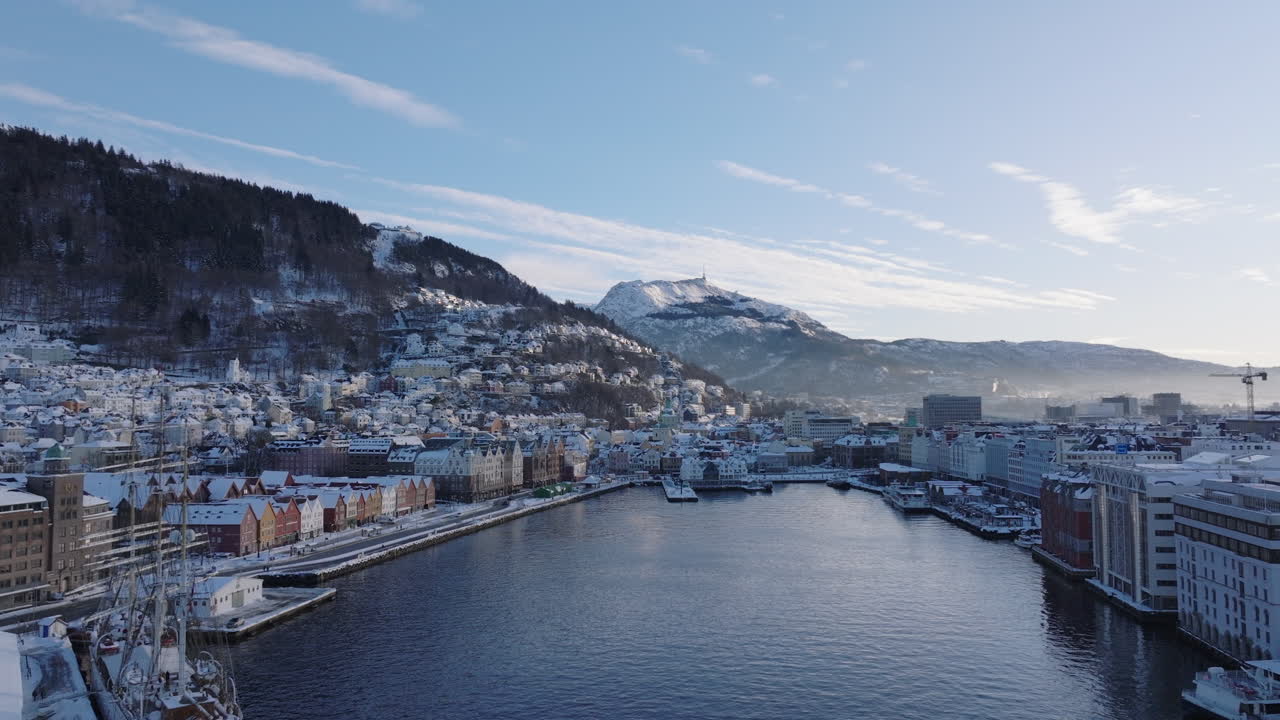 Cold and quiet winter day at Bryggen in Bergen, Norway