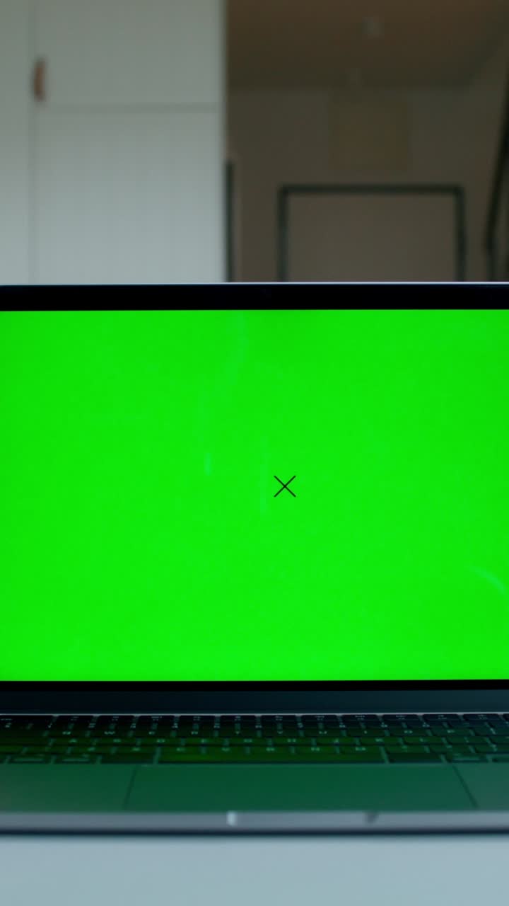 Persona che lavora su un laptop con uno sfondo verde