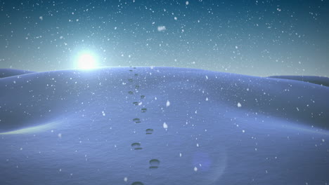 snow falling in a calm snowy landscape at night