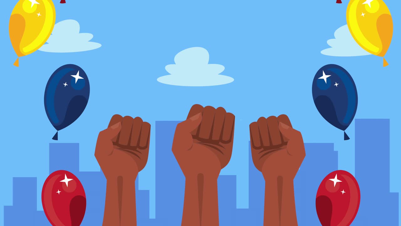 animación de celebración colombiana con los puños de las manos