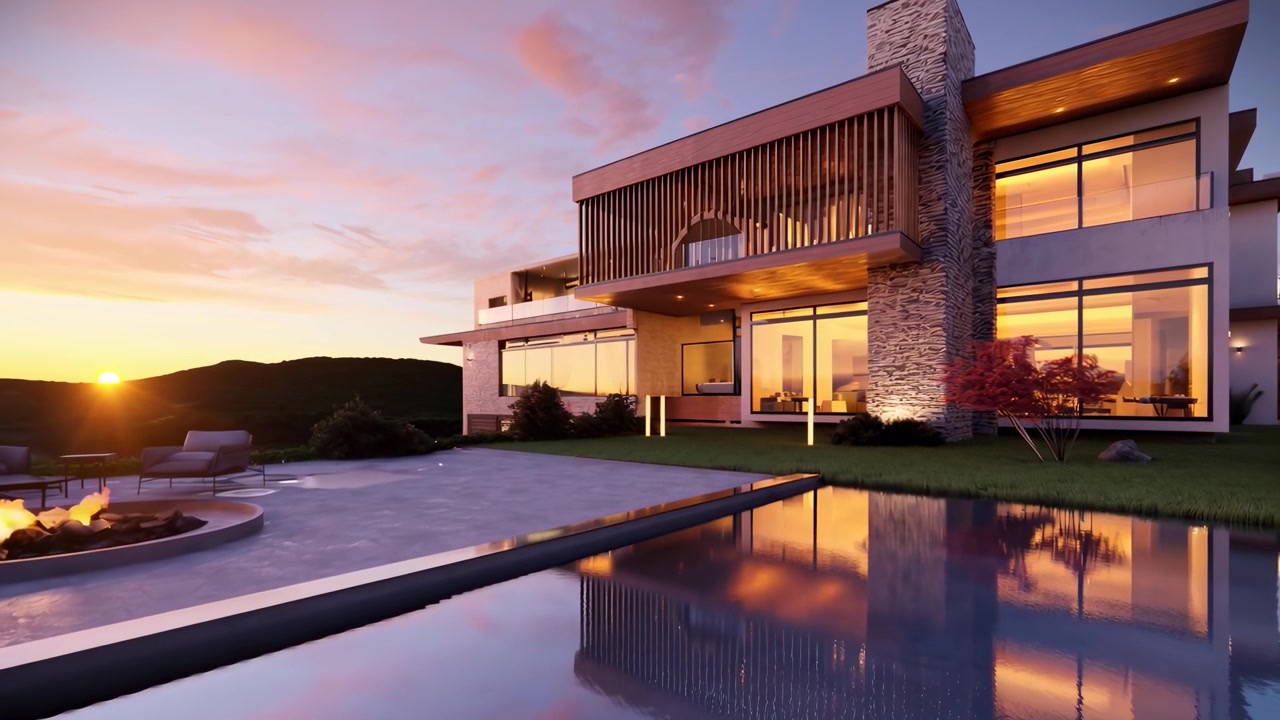 Modern Luxury Villa with Infinity Pool at Sunset