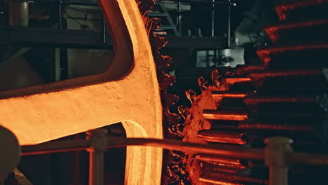 big industrial group of gears working in the machinery