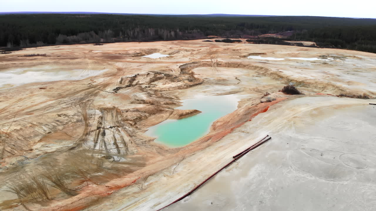 Aerial View of Industrial Tailing Pond and Contaminated Landscape