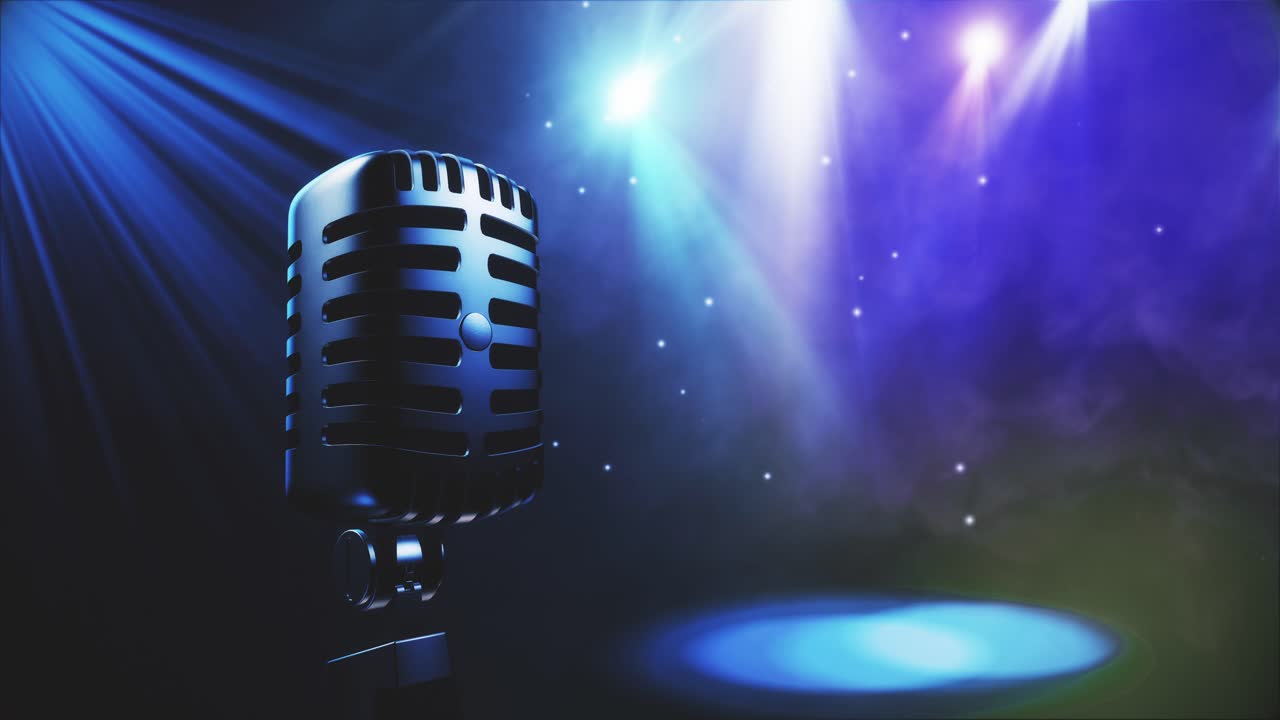 Vintage Microphone on Stage with Spotlights