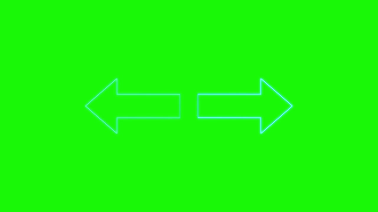 La doppia freccia contornata di blu si anima fluidamente verso l'interno e l'esterno su uno sfondo verde vivace, loop continuo