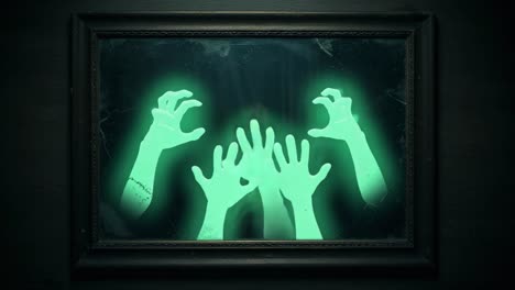 ghost,hands,glow,frame,haunting,shadows,spooky,eerie,portrait,dark,mystery,specter,emergence,paranormal,fear,creepy,supernatural,chilling,uncanny,horror,nightmare,suspense,tension,dim,gloom,phantom,vision,reflection,wrath,claw,strange,mischief,trapped,fingers,capture,spirits,cry,touch,invisible,call