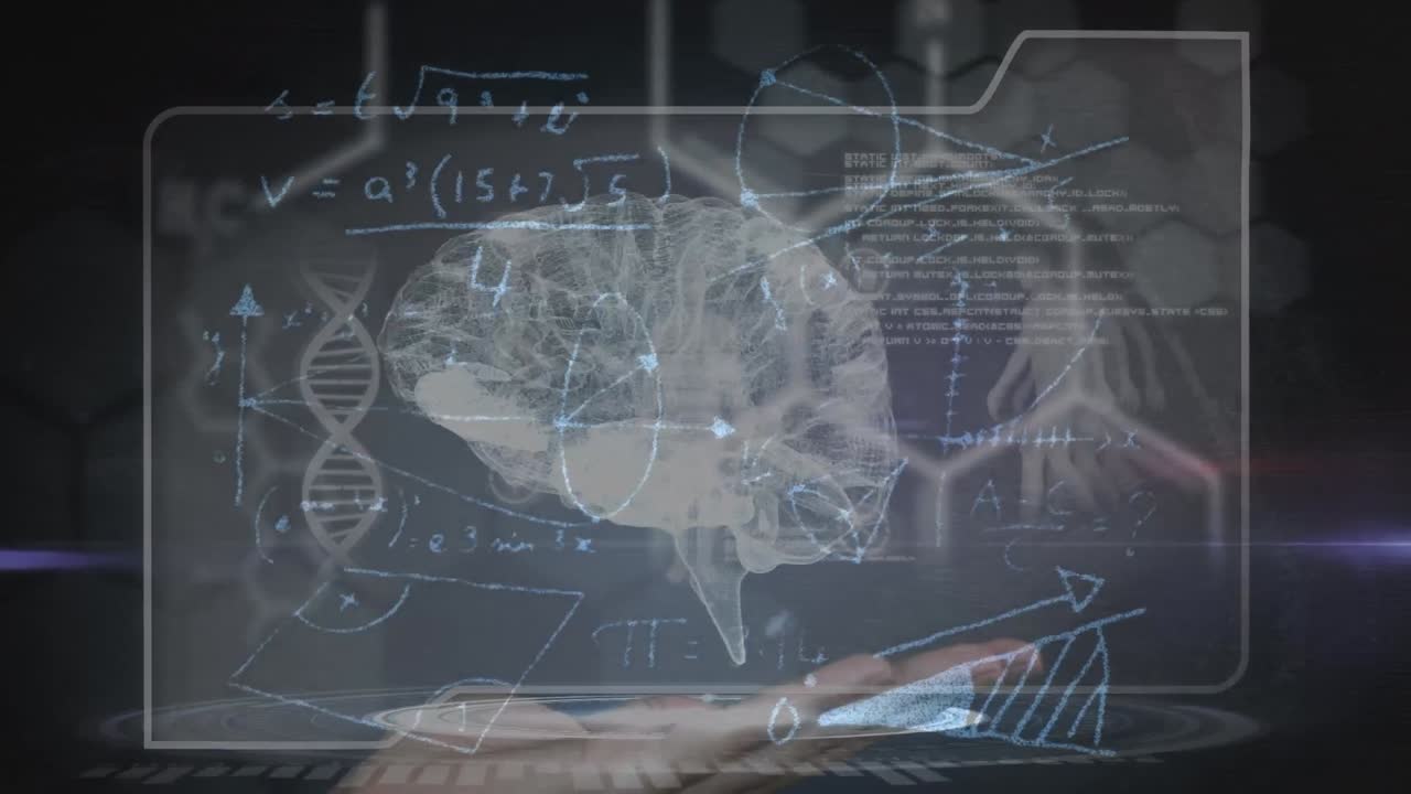 과학, 인간 생물학, 수학 및 기술 개념 디지털로 생성 된 비디오