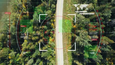 Animation-Von-Umfang-Und-Datenverarbeitung-über-Straße-Und-Landschaft