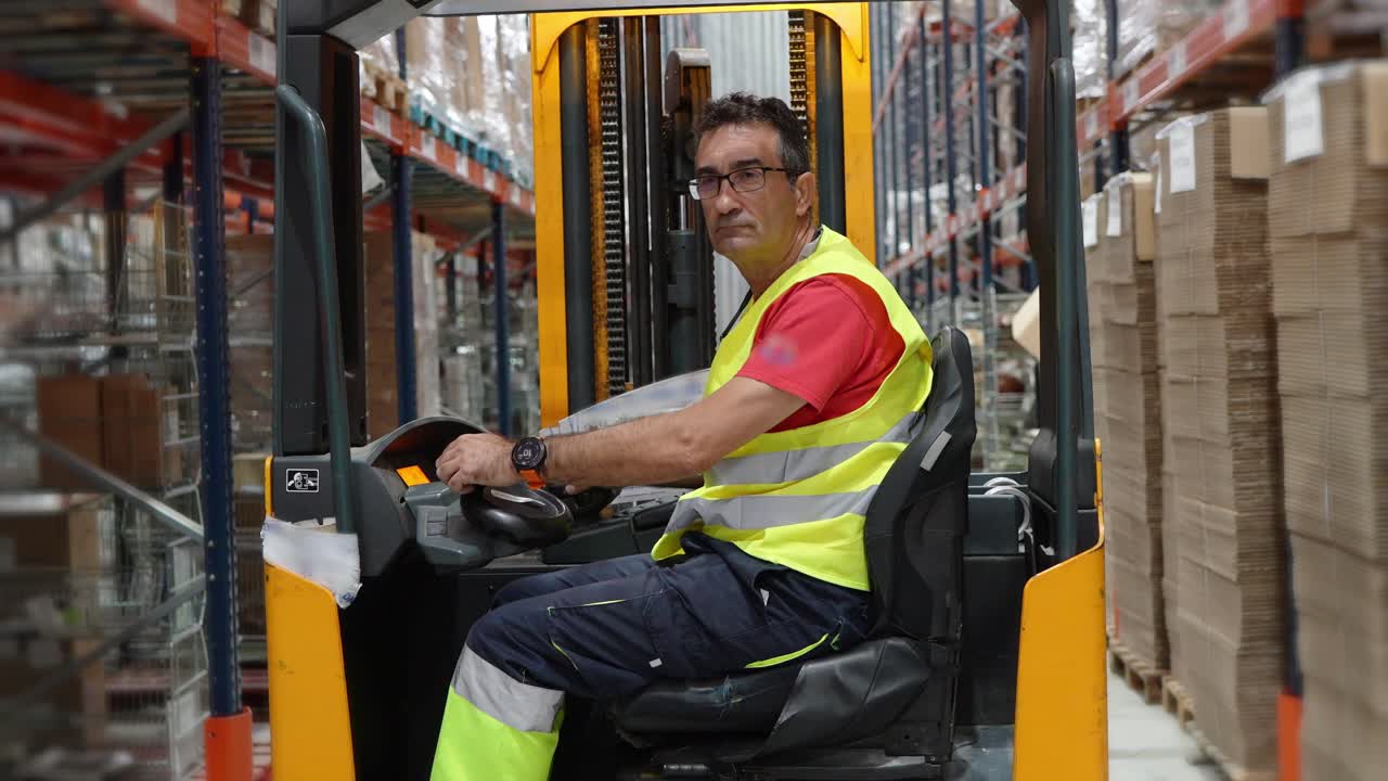 Operatore di carrelli elevatori in un magazzino