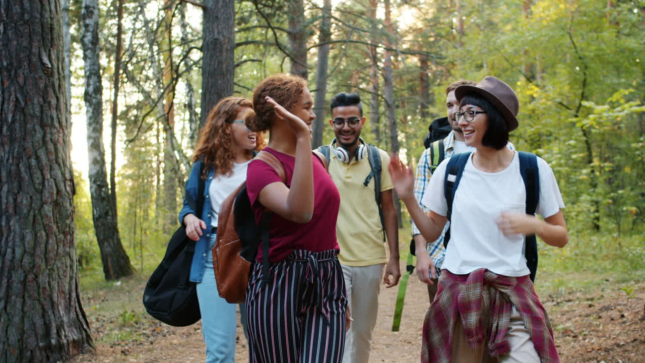 Friends Hiking in the Woods