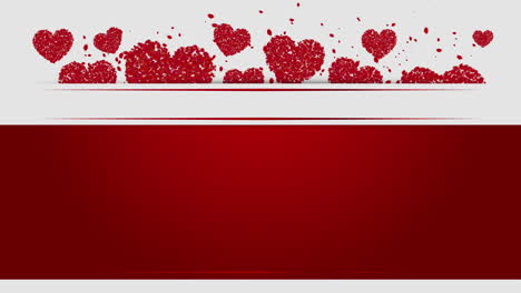 flying red hearts and particles. red background whith blank empty copy space for text. happy valentines day.