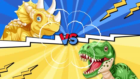 two dinosaurs face off in a comic style