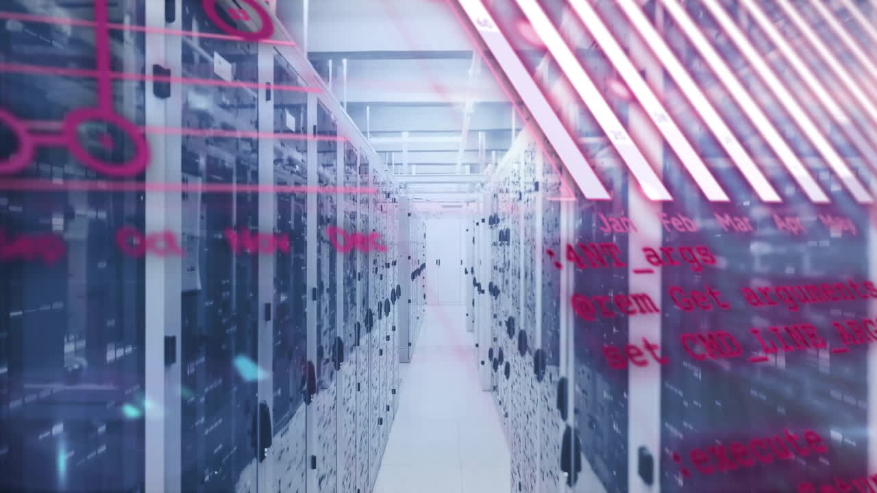 animación del procesamiento de datos a través de servidores informáticos