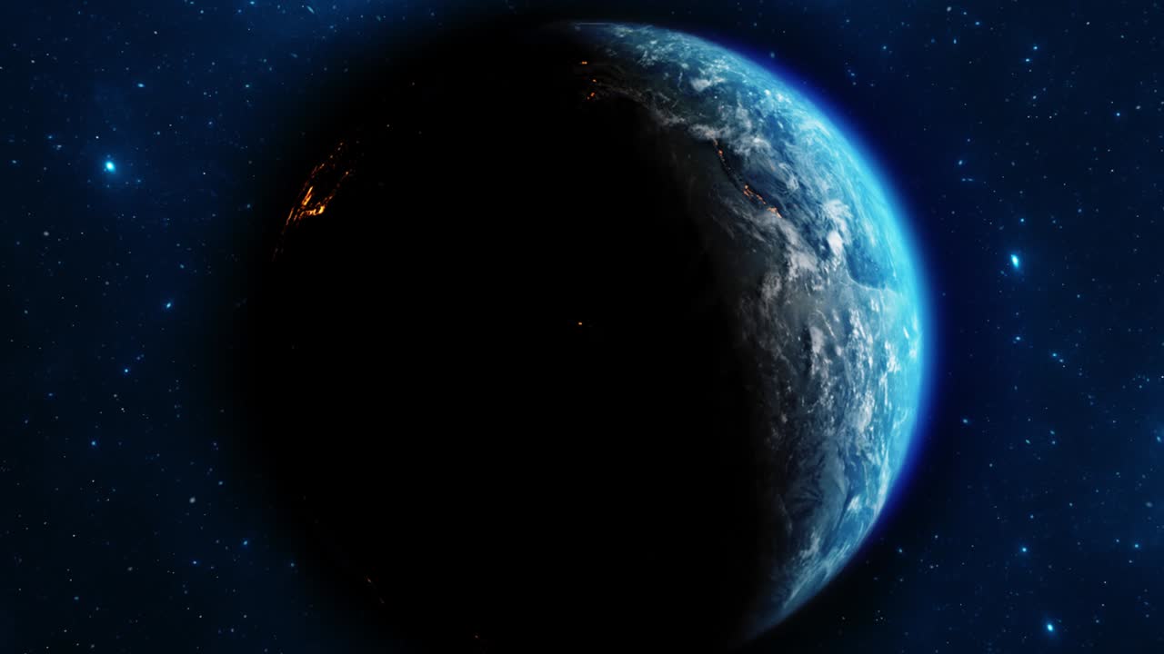 Earth rotating on Axis in space with stars Loop Animation