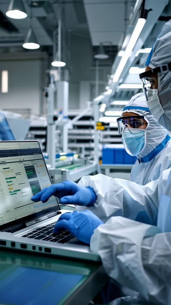 A man in a lab coat is typing on a laptop computer