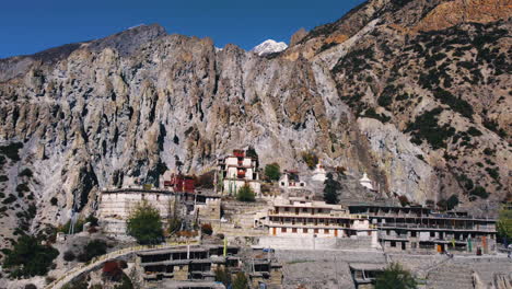 Aerial-View-of-Bhraka-Monastery-Annapurna-region-at-Manang-Nepal