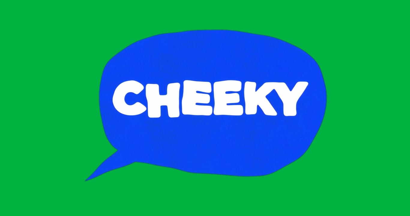 Designer grafici che posizionano una nuvoletta di dialogo su sfondo trasparente, mostrando il testo in grassetto "CHEEKY".