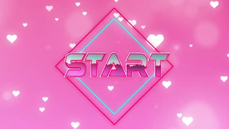 Animation-of-start-text-over-heart-icons-on-pink-background