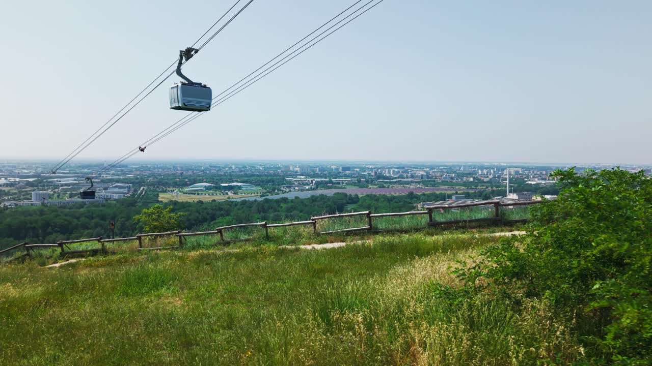 Drone flying over Pech David Hill in Toulouse France, View on cable car