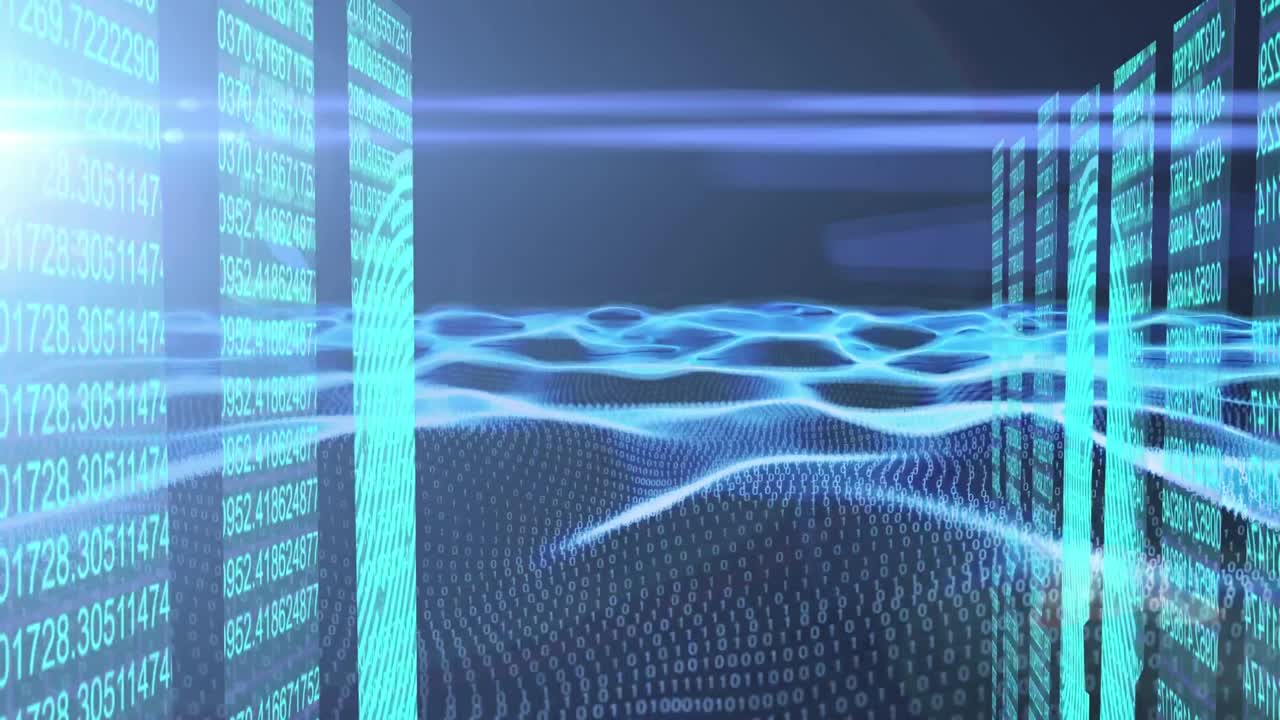 Animation of waves with data processing over black background