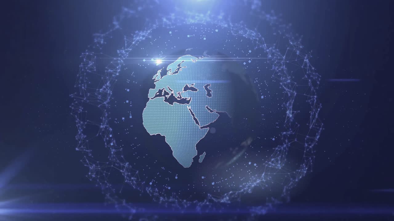 Globo terrestre digitale rotante con connessioni di rete globali.